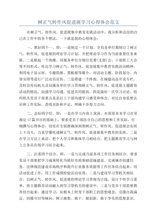 树正气转作风促发展学习心得体会范文
