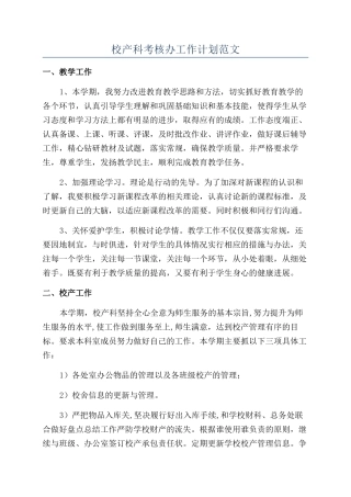 校产科考核办工作计划范文