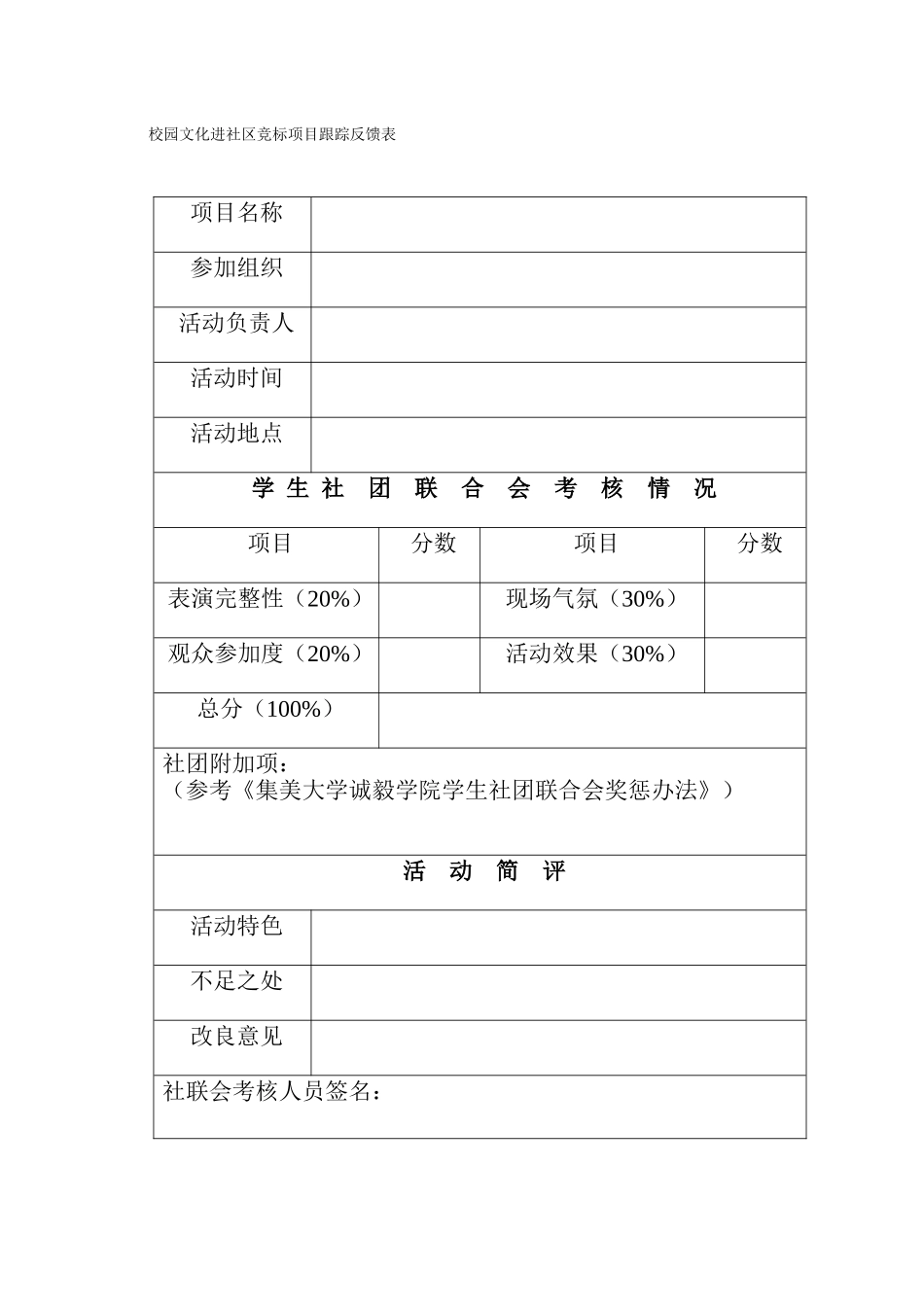 校园文化进社区竞标项目跟踪反馈表_第1页