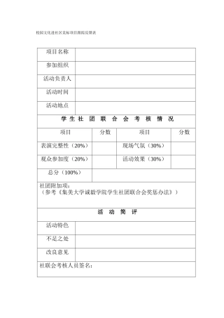校园文化进社区竞标项目跟踪反馈表