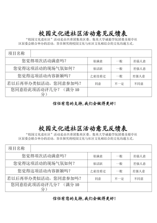 校园文化进社区意见反馈表