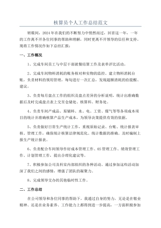 核算员个人工作总结范文