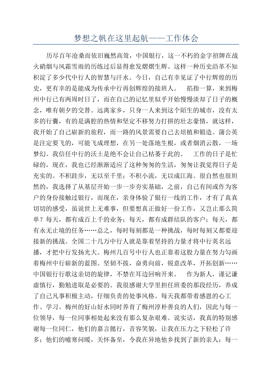 梦想之帆在这里起航——工作体会_第1页