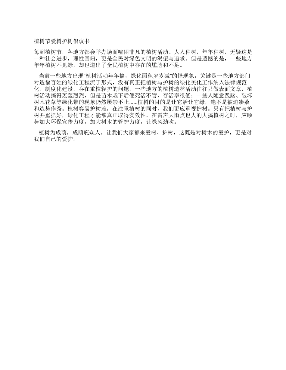 植树节爱树护树倡议书_第1页