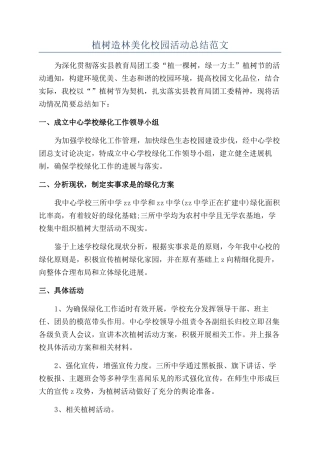 植树造林美化校园活动总结范文