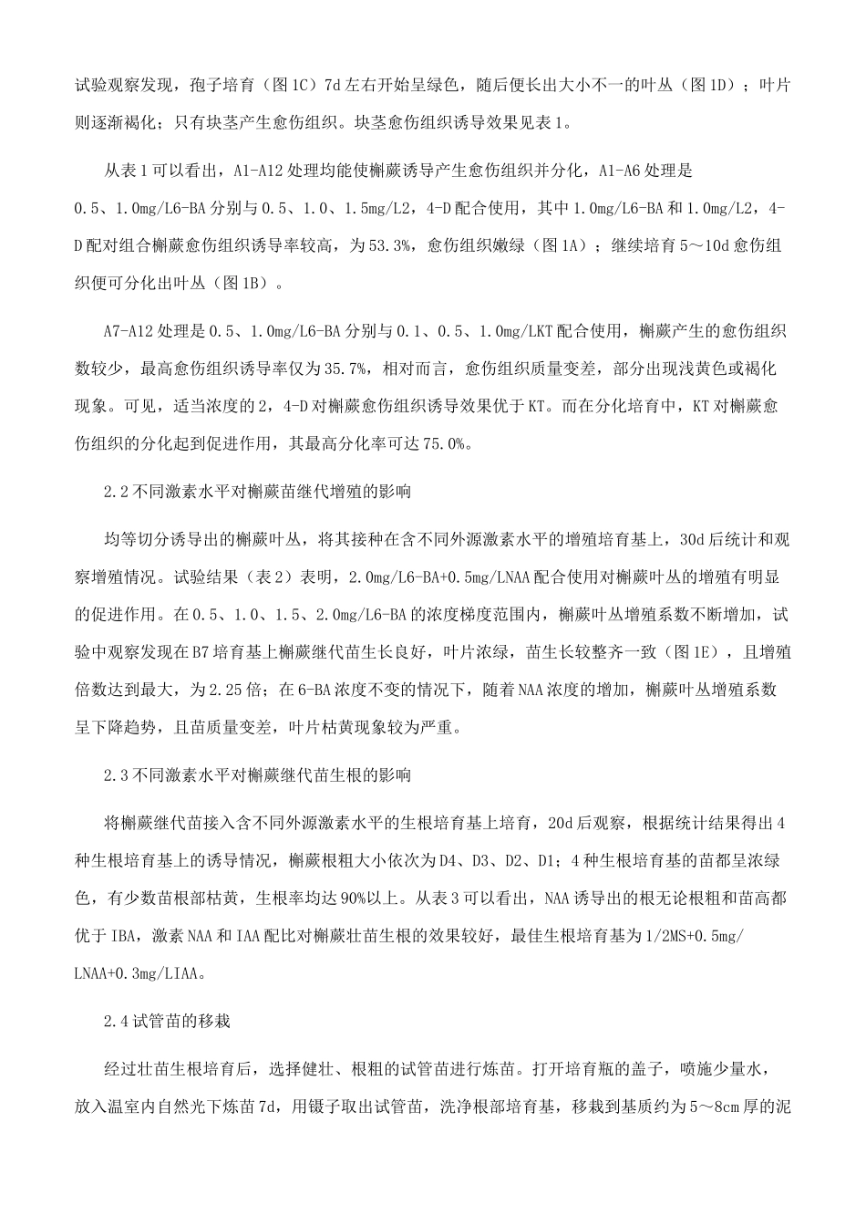 植物生长调节剂对槲蕨离体培养的效_第2页