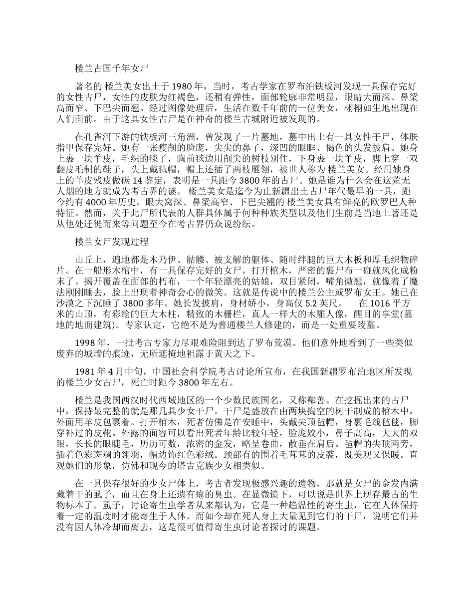 楼兰古国千年女尸介绍_第1页