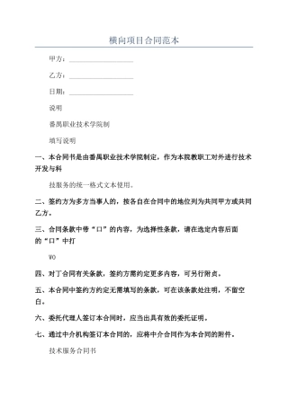 横向项目合同范本