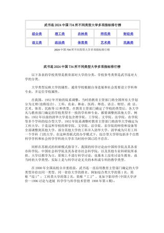 武书连2024中国734所不同类型大学多项指标排行榜