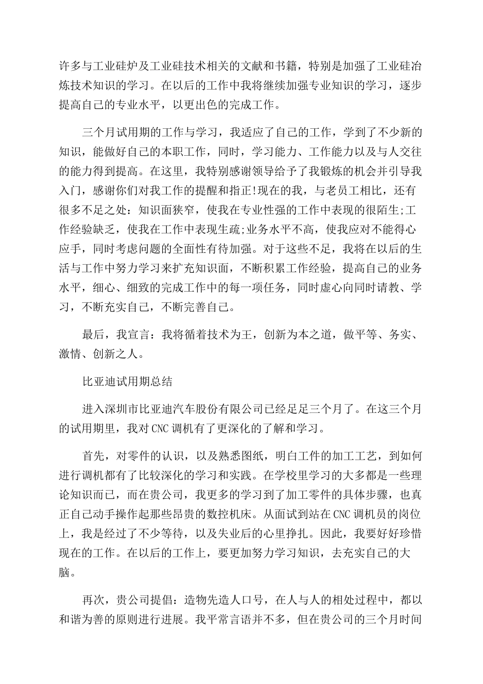 比亚迪试用期的工作总结范文_第3页
