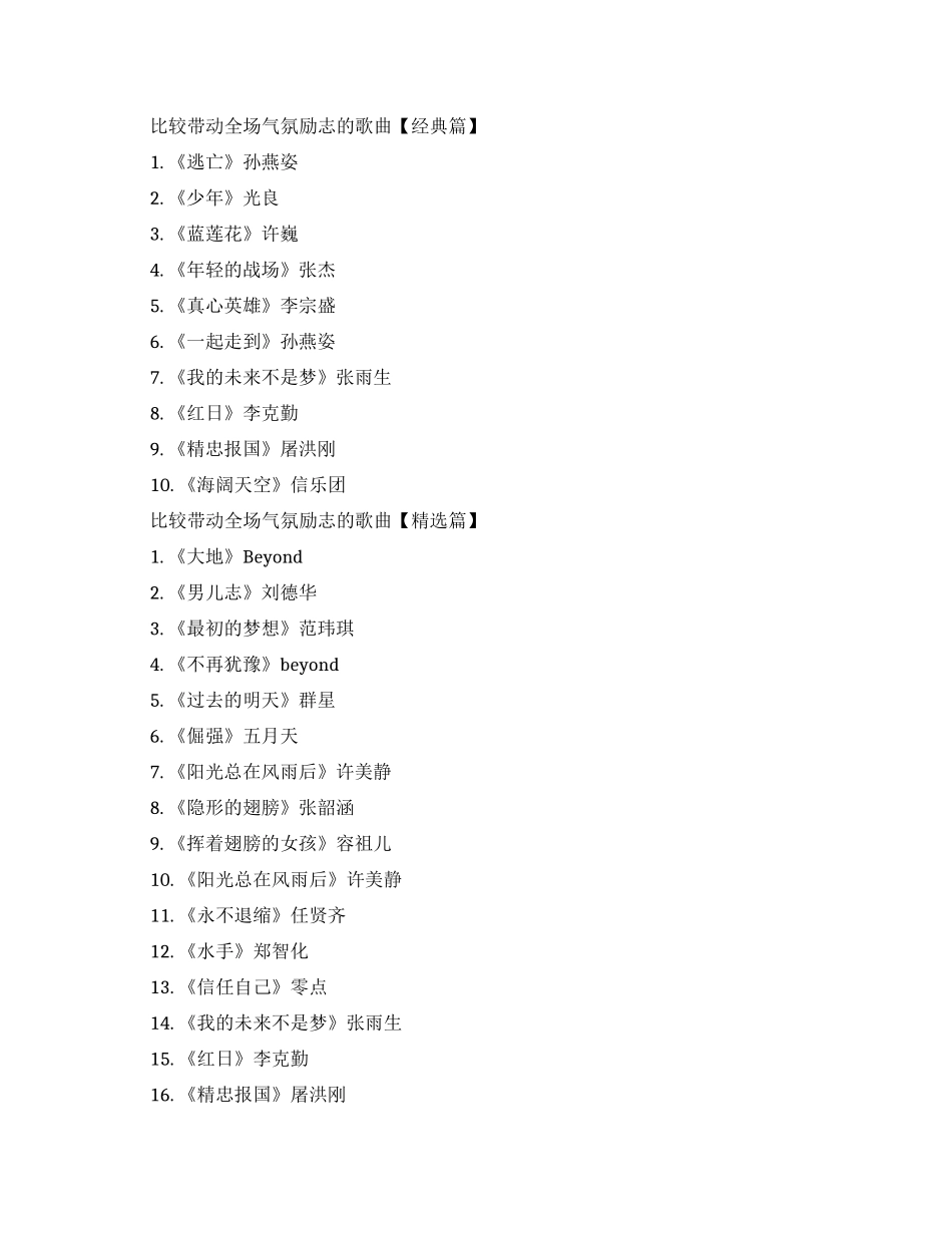 比较带动全场气氛励志的歌曲-嗨爆全场的歌的励志歌曲_第1页