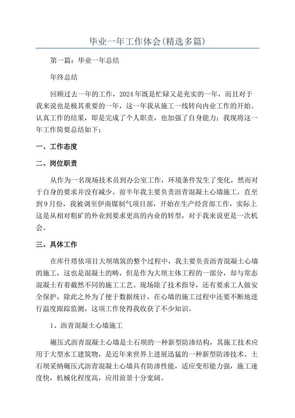 毕业一年工作体会_第1页