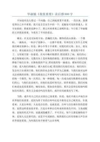 毕淑敏《我很重要》读后感800字