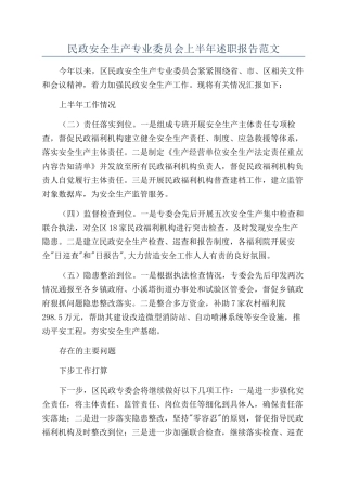民政安全生产专业委员会上半年述职报告范文