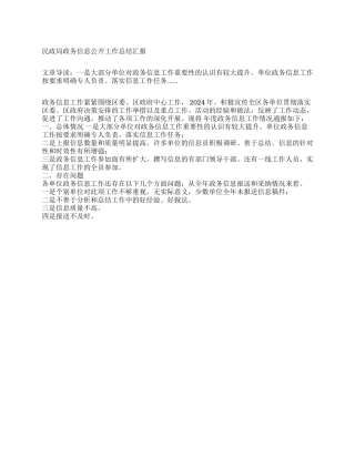 民政局政务信息公开工作总结汇报