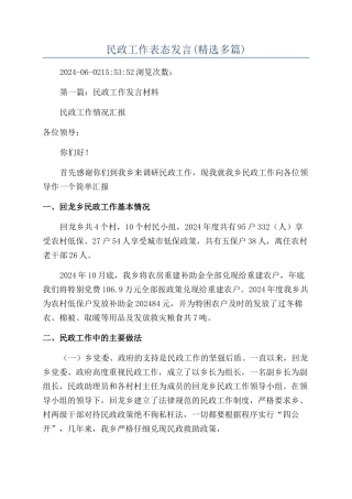 民政工作表态发言
