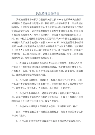 民生铸廉自查报告