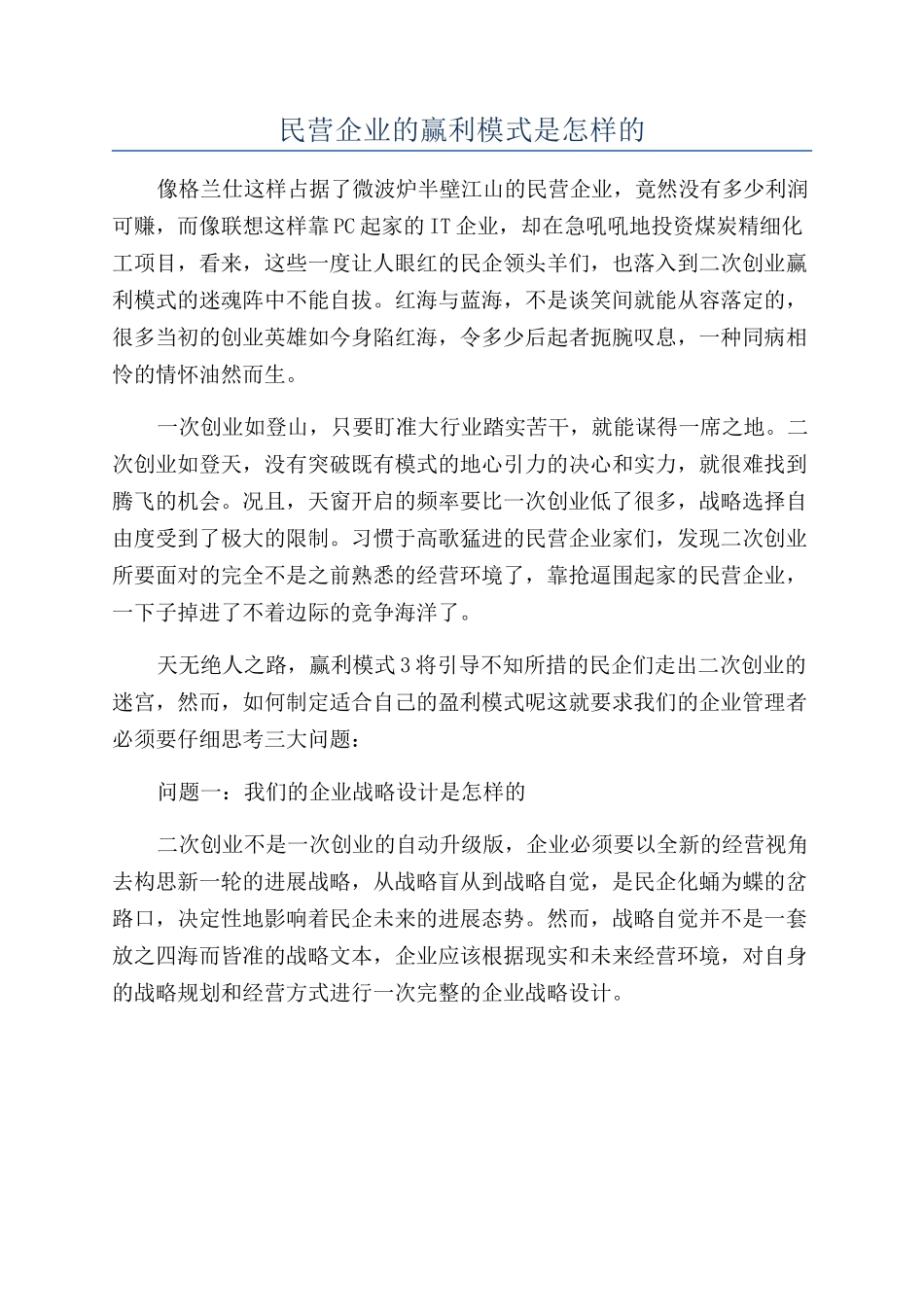民营企业的赢利模式是怎样的_第1页