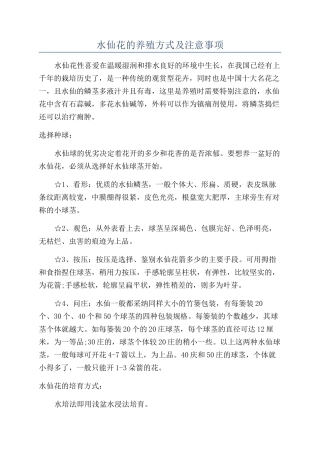 水仙花的养殖方式及注意事项