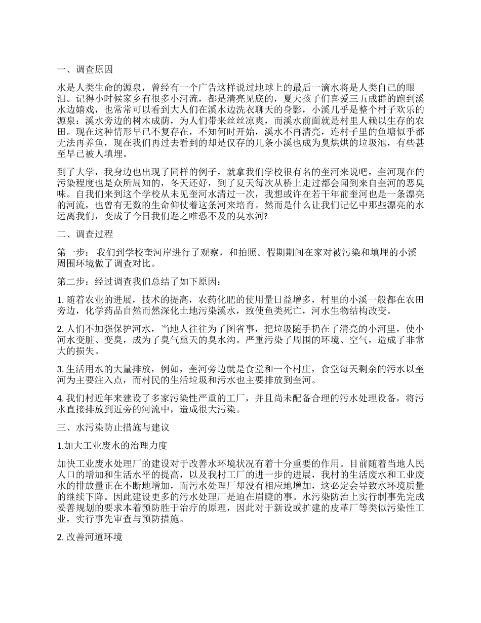 水污染调查报告模板_第1页