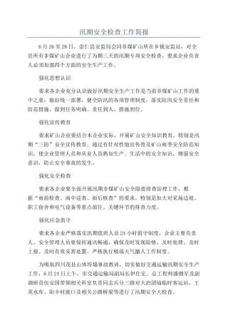汛期安全检查工作简报