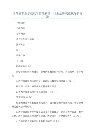 江苏省职业学校教学管理新统一行业规范视导新标准