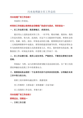 污水处理副主任工作总结
