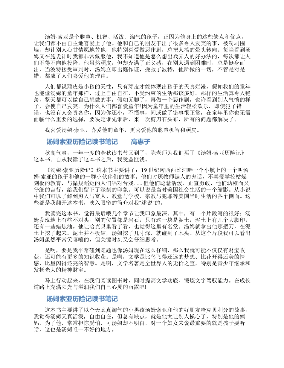 汤姆索亚历险记读书笔记范文合集精选10篇_第3页