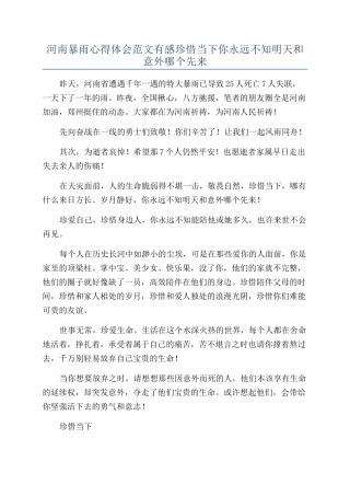 河南暴雨心得体会范文有感珍惜当下你永远不知明天和意外哪个先来