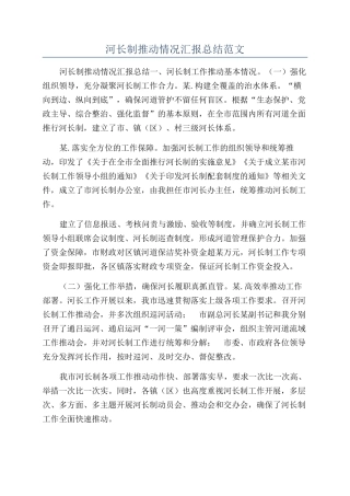 河长制推进情况汇报总结范文