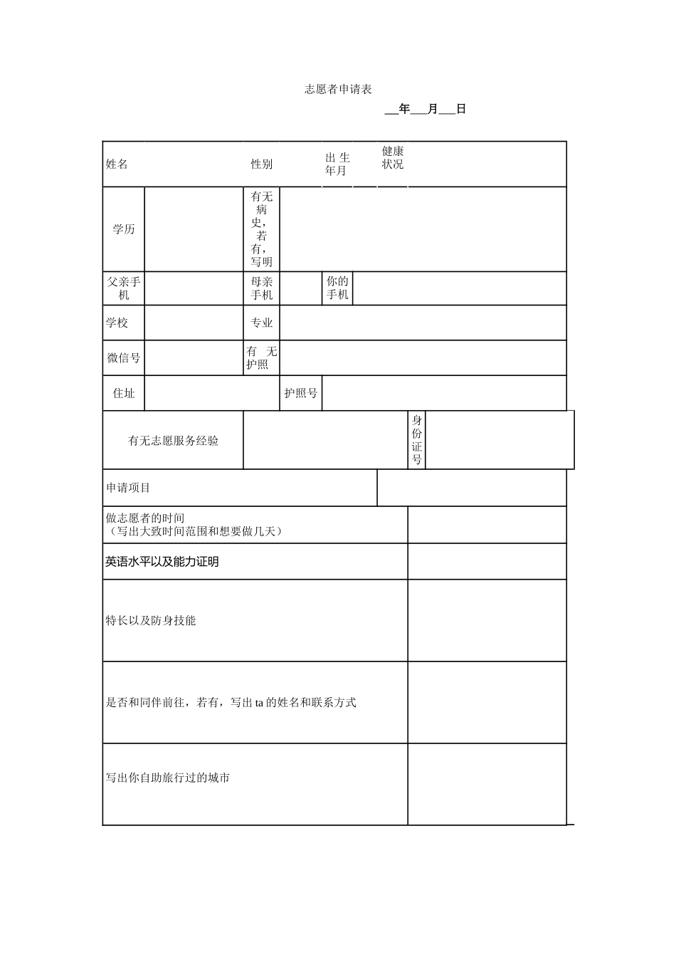 泰国志愿者申请表_第1页