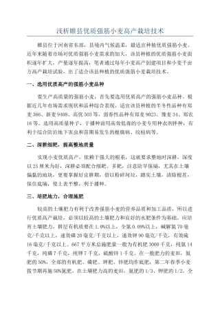 浅析睢县优质强筋小麦高产栽培技术