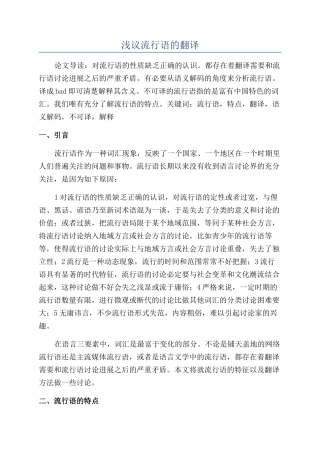 浅议流行语的翻译