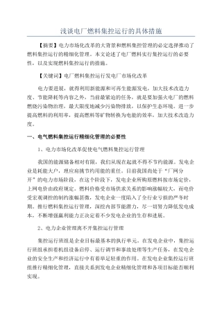 浅谈电厂燃料集控运行的具体措施