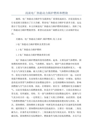 浅谈电厂热能动力锅炉燃料和燃烧