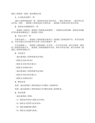 消防工程师的一级和二级有哪些区别