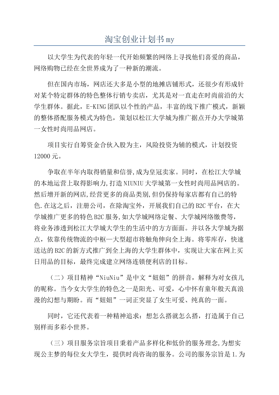 淘宝创业计划书my_第1页