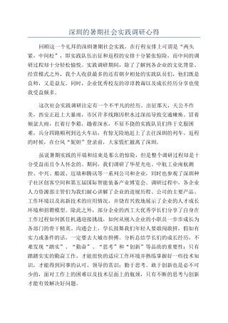 深圳的暑期社会实践调研心得