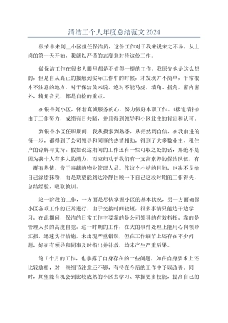 清洁工个人年度总结范文2024