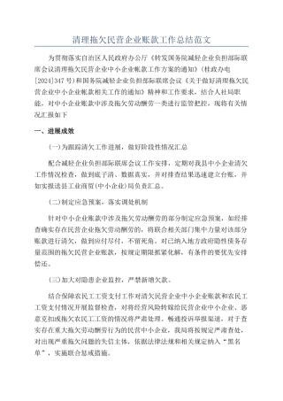 清理拖欠民营企业账款工作总结范文