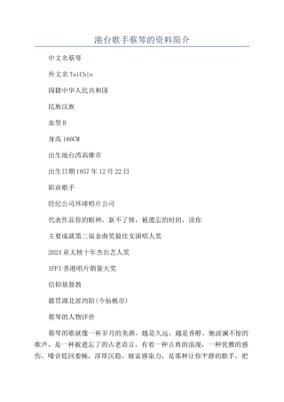 港台歌手蔡琴的资料简介