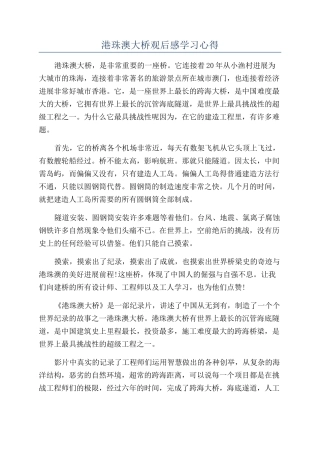 港珠澳大桥观后感学习心得