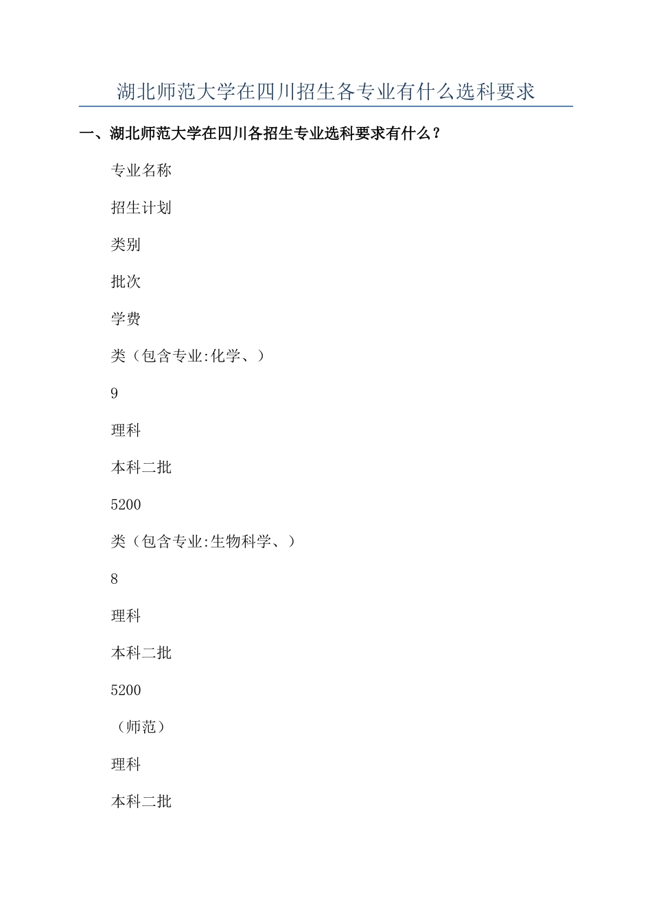 湖北师范大学在四川招生各专业有什么选科要求_第1页