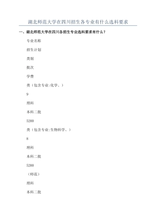 湖北师范大学在四川招生各专业有什么选科要求