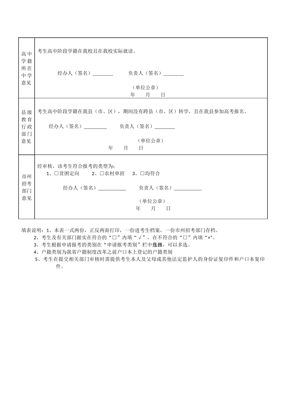 湖南省贫困专项计划招生农村学生单独招生报名资格审核表-_第3页