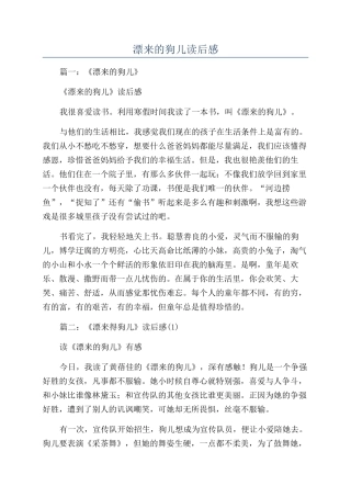 漂来的狗儿读后感