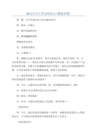 演出公司工作总结范文(精选多篇)