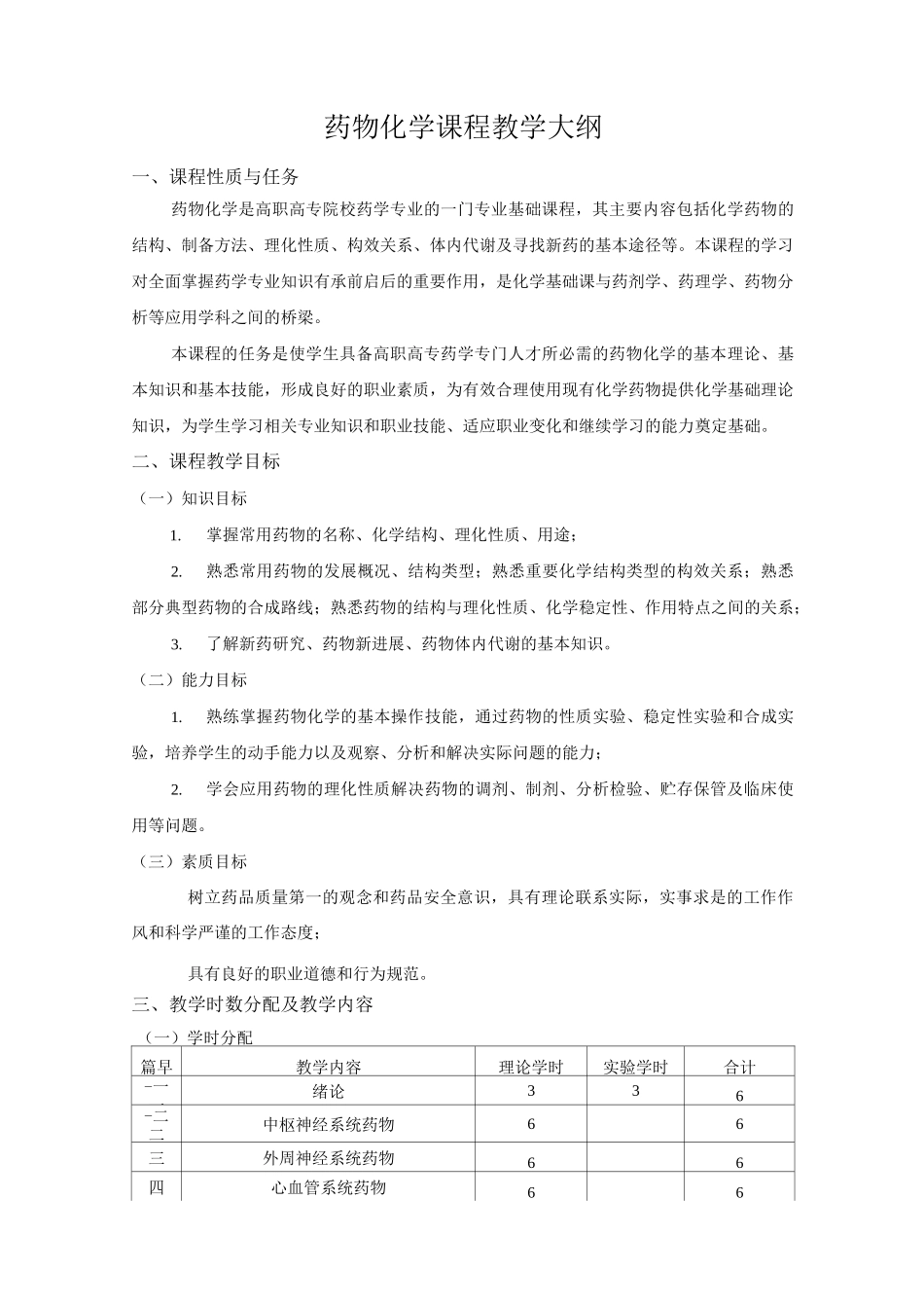 药物化学课程标准药学_第1页