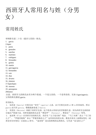 西班牙语男女姓名大全与西班牙人常用姓氏