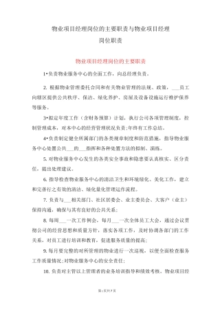 物业项目经理岗位的主要职责与物业项目经理岗位职责